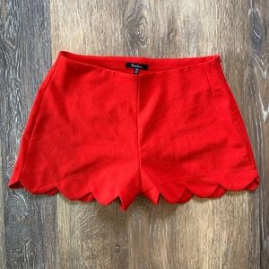 Red Scalloped Hem Shorts